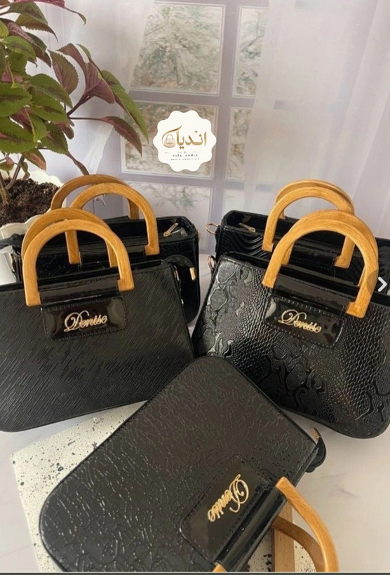 کیف دسته چوبی جنس چرم ورنی سایز ۲۰*۲۵